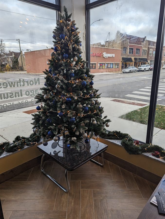 Christmas tree inside the Northwest Chicago Insurance Group office in Chicago